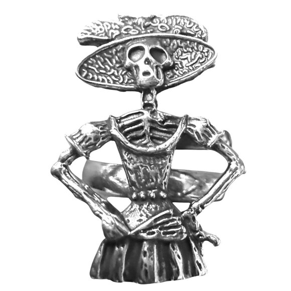 Día De Los Muertos Day of the Dead Skeleton Sterling Silver Adjustable Ring - Picture 1 of 6
